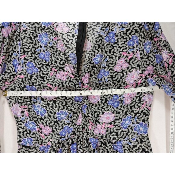 Loft Multicolor Floral Ruched Midi Dress V-Neck Long Sleeves Women's 0 Petite - Picture 3 of 6